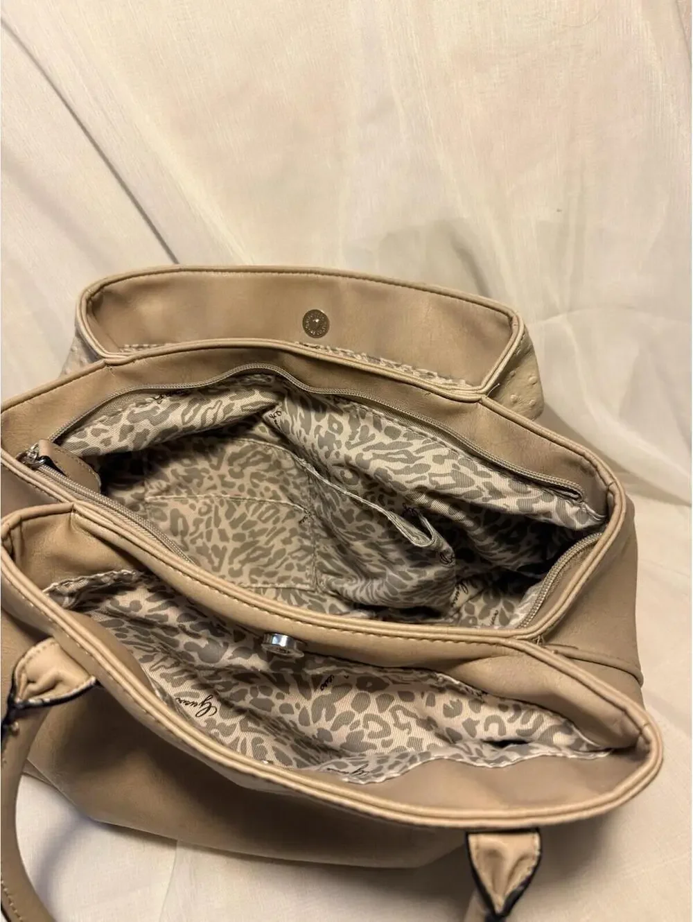 Y2K Guess Faux Ostrich Satchel Tan Shoulder Bag